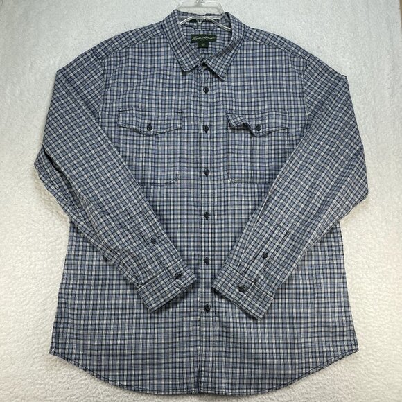 Eddie Bauer Shirt Mens Sz XL Blue Plaid Classic Fit Heavyweight Cotton Blend - Picture 1 of 8